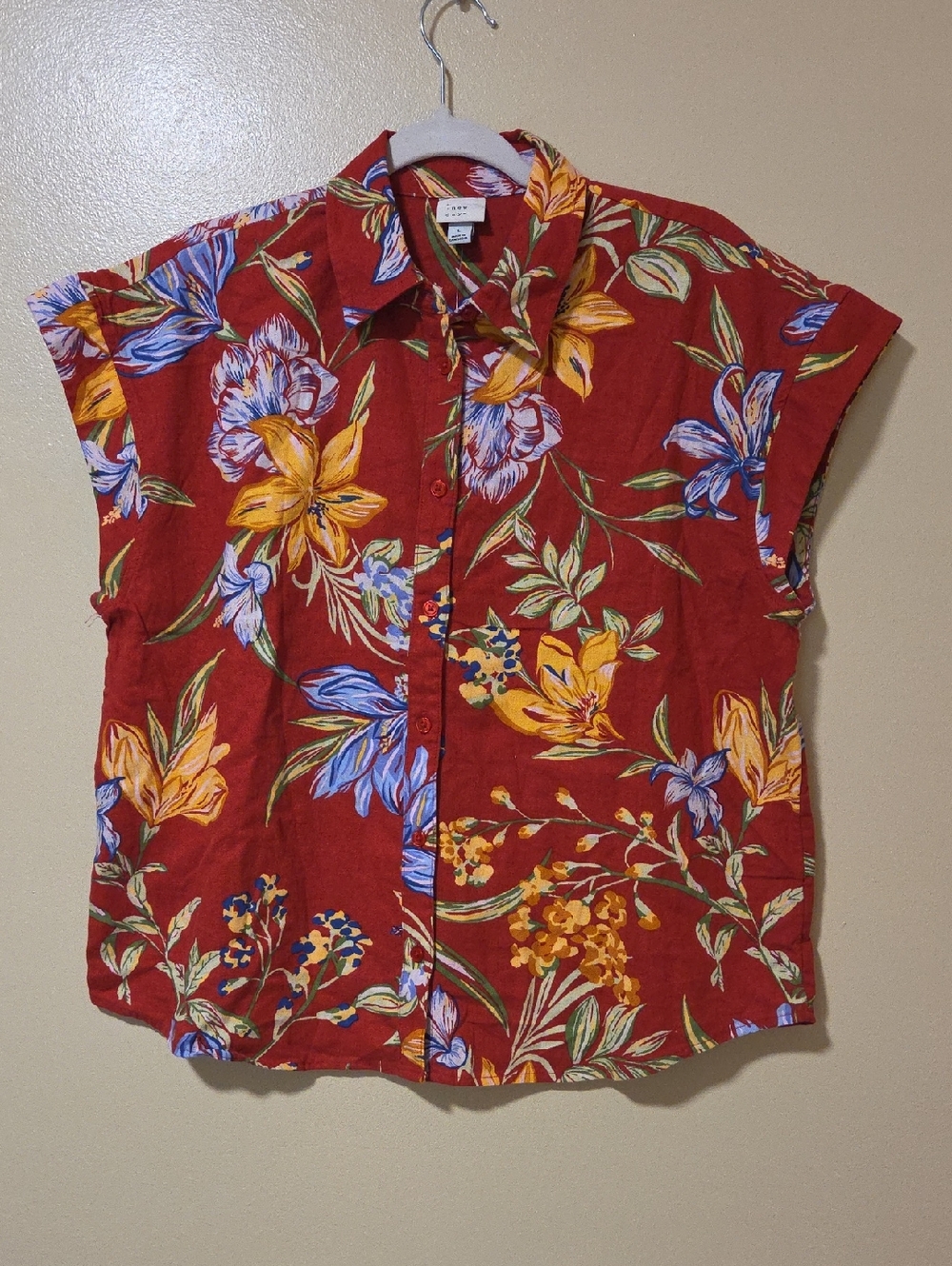 a new day Red Floral Short-Sleeve Button-Down Shirt